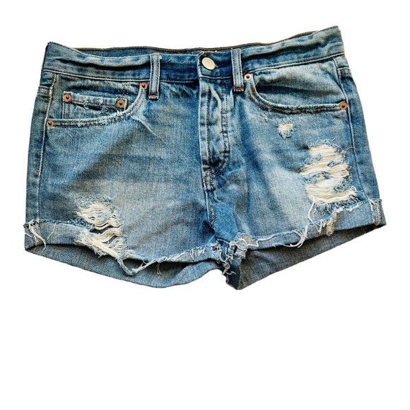 BDG distressed denim mid-rise shorts tomgirl acid wash Size 26W button fly - Picture 3 of 12